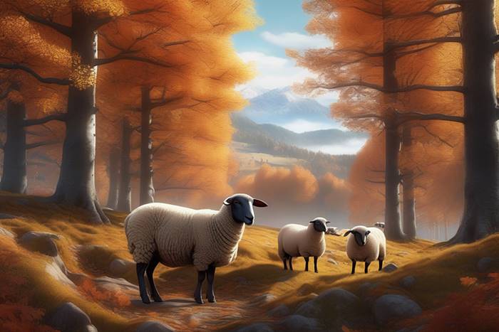 Овцы в осеннем лесу