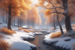 Заснеженный лес осенью