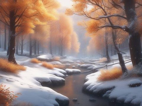 Заснеженный лес осенью