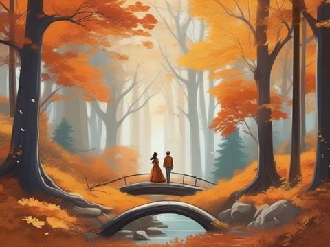 Мост через реку в осеннем лесу