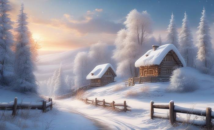 Деревенские дома зимой