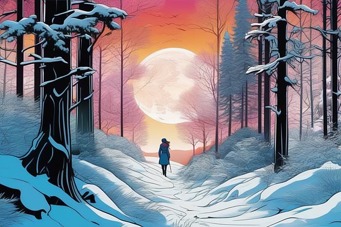 Луна в ночном зимнем лесу