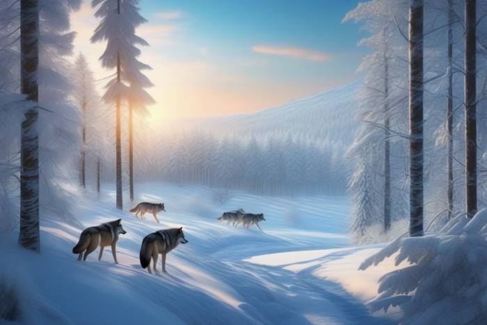 Волки на окраине леса