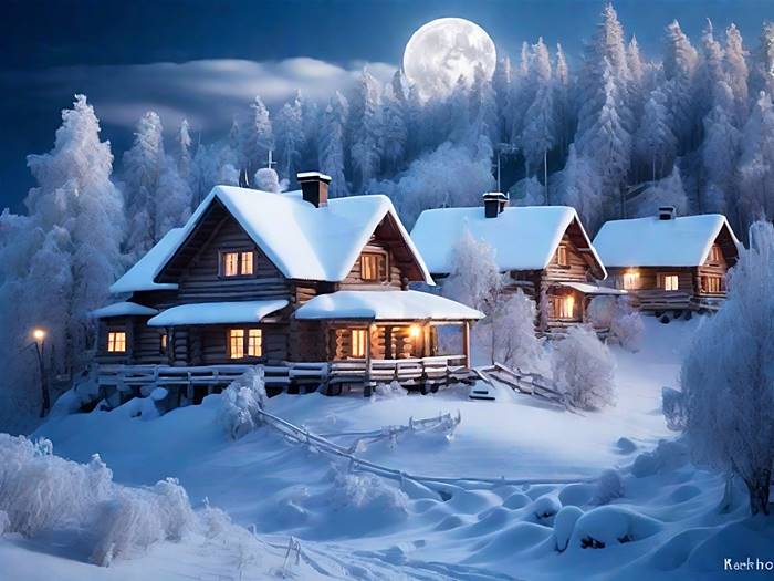 Деревня в зимнюю ночь