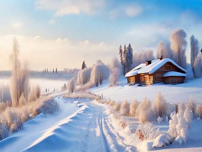 Снежная зима в деревне