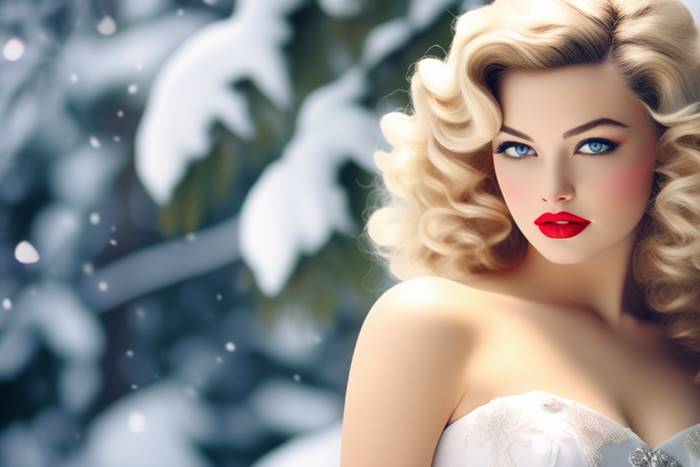 Красивая девушка блондинка на фоне снежного леса