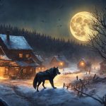 Волк на краю деревни зимой