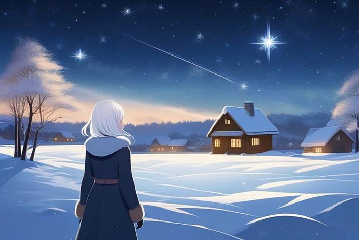 Деревня зимой и падающие звёзды