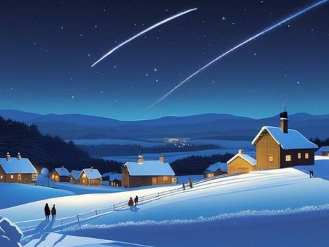 Ночь в заснеженной деревне