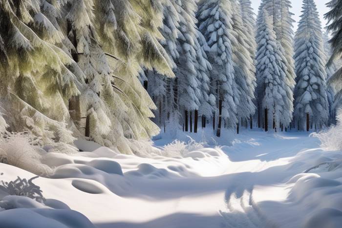 Зима в хвойном лесу