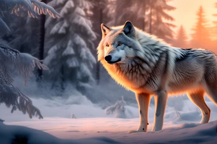 Волк зимой в лесу