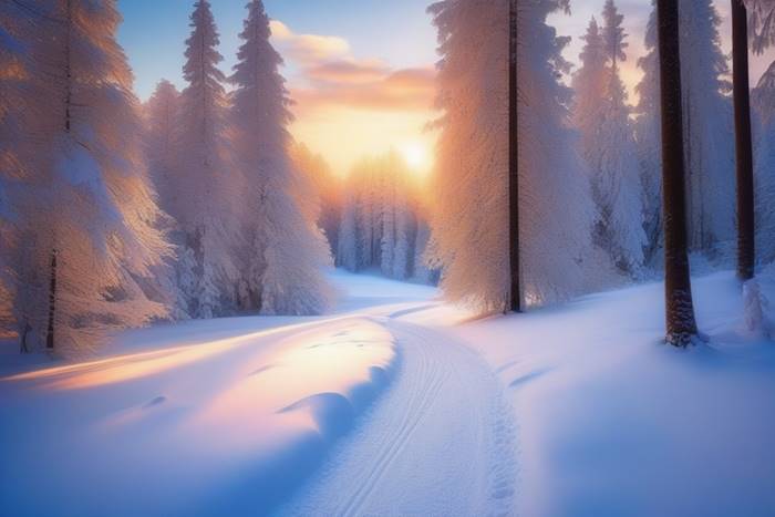 Красивый зимний лес на закате