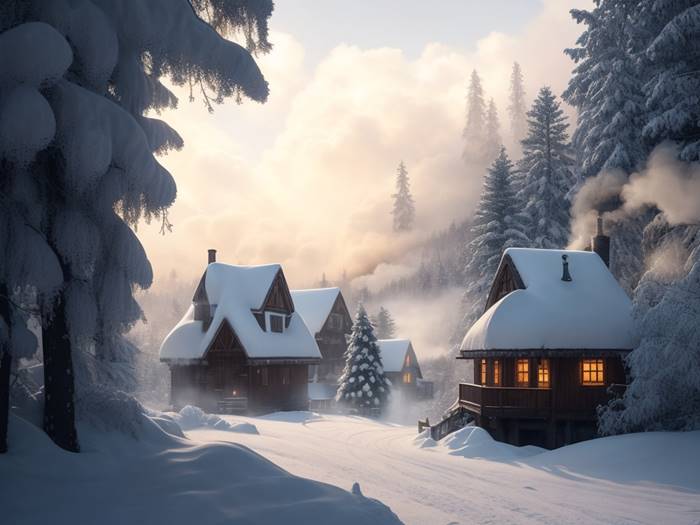 Деревенские дома зимой