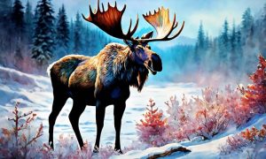 Лось на опушке зимнего леса