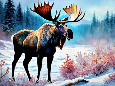 Лось на опушке зимнего леса