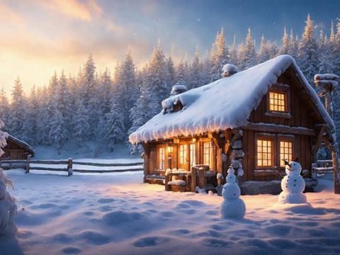 Деревянный дом зимой