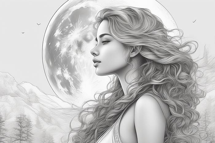 Девушка с красивыми волосами на фоне луны
