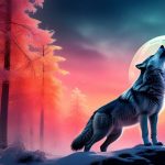 Волк воет на луну зимней ночью