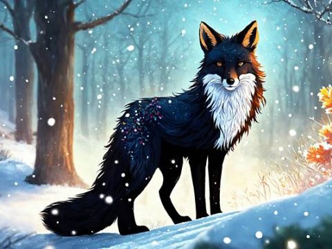 Лиса в зимнем лесу