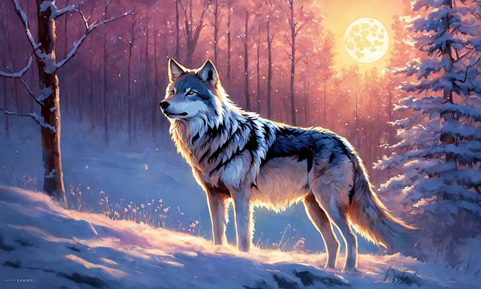 Волк в зимнем лесу