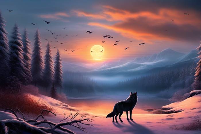 Волк на краю зимнего леса