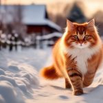 Кошка на деревенской улице зимой