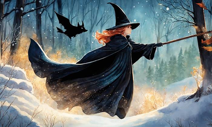 Ведьма в зимнем лесу