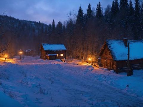 Зимняя ночь в деревне