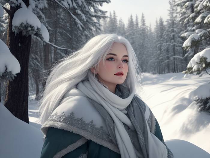 Красивая девушка в зимнем еловом лесу