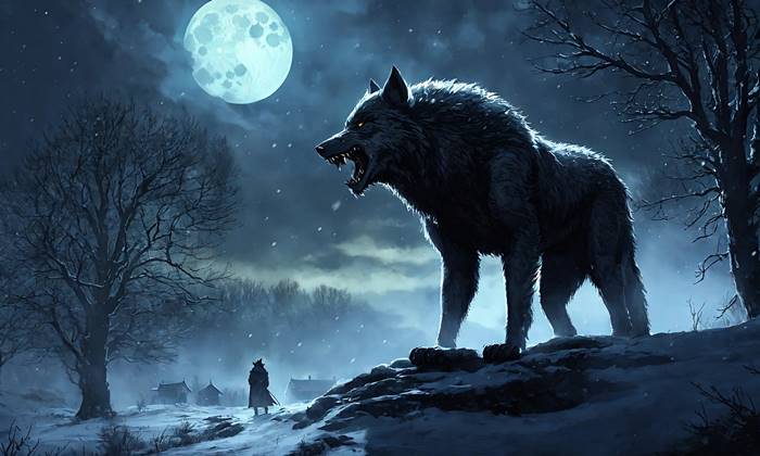 Волк лунной ночью