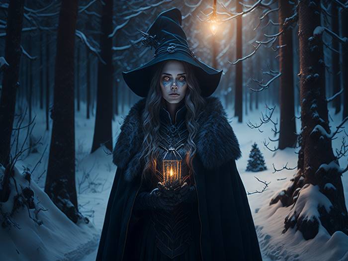 Ведьма в зимнем лесу