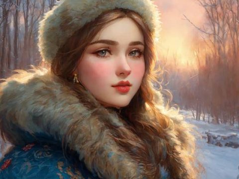 Девушка зимой на краю леса