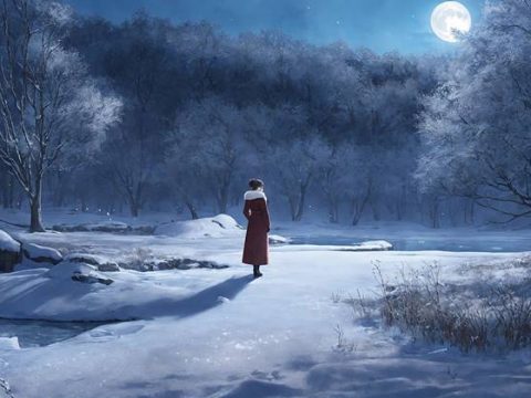 Красивый зимний пейзаж ночью