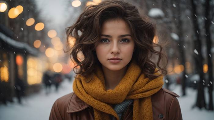 Девушка в зимнем городе