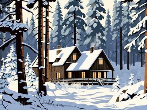 Дом в зимнем лесу