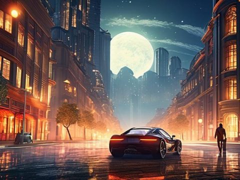 Город лунной ночью