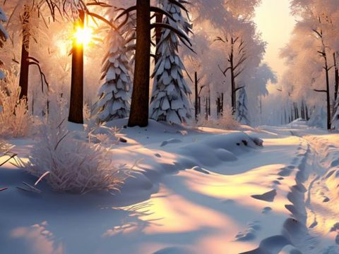 Заснеженный лес в феврале