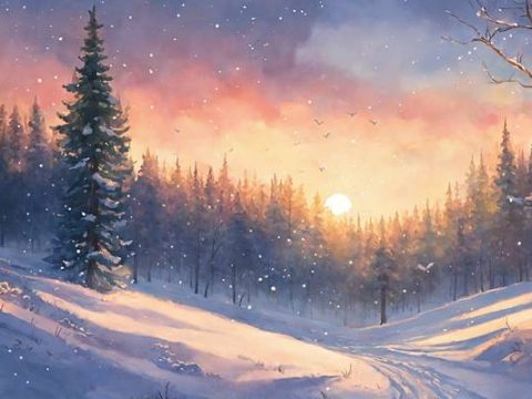 Зимний лес на закате