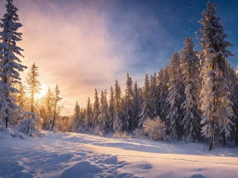 Пейзаж зимнего леса в феврале