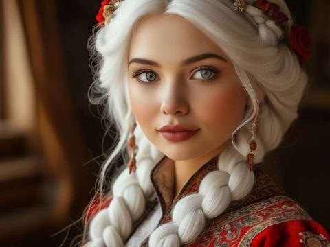 Девушка славянка с косами