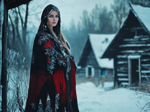 Женщина в глухой деревне зимой