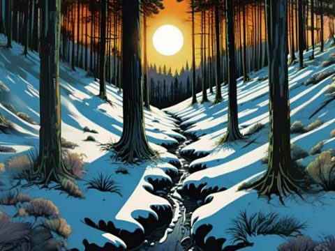 Закат в весеннем лесу