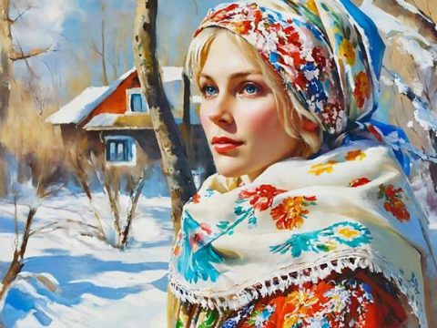 Деревенская девушка в платке