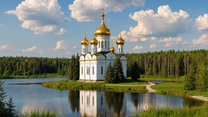 Православная церковь на берегу реки