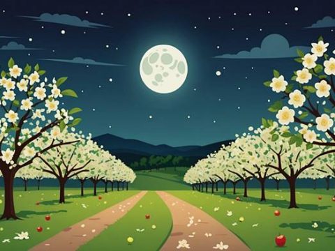 Цветущие яблони в саду