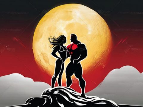 Мужчина и женщина на фоне Луны