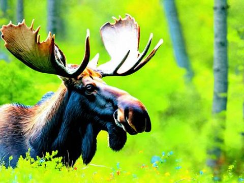 Лось в зелёном лесу