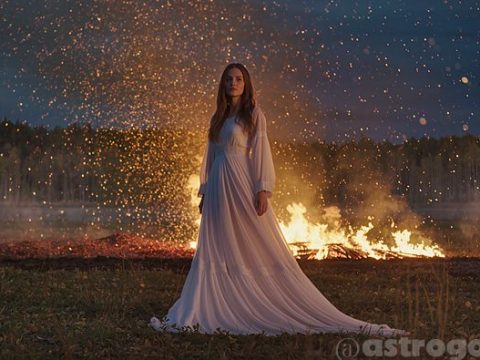 Девушка славянка ночью в поле