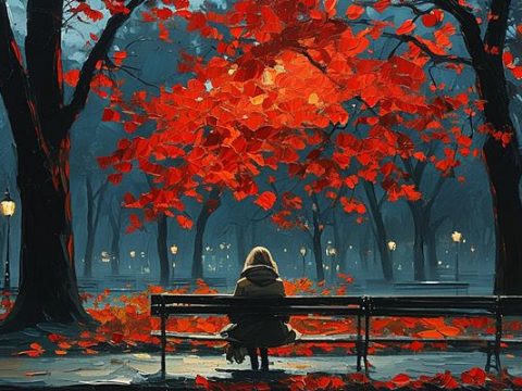 Красивая осень в парке арт иллюстрация