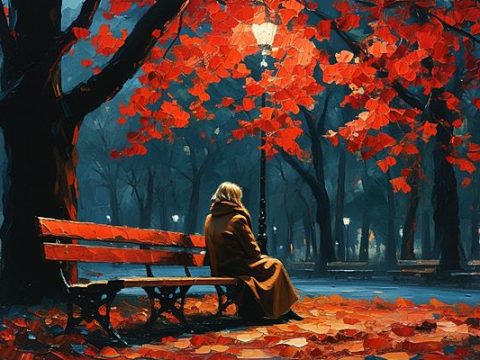 Осень в красивом парке арт иллюстрация